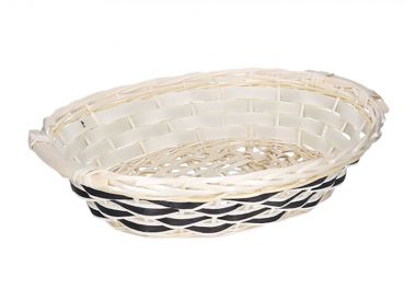 Oval white wicker basket black strips 50x38h12